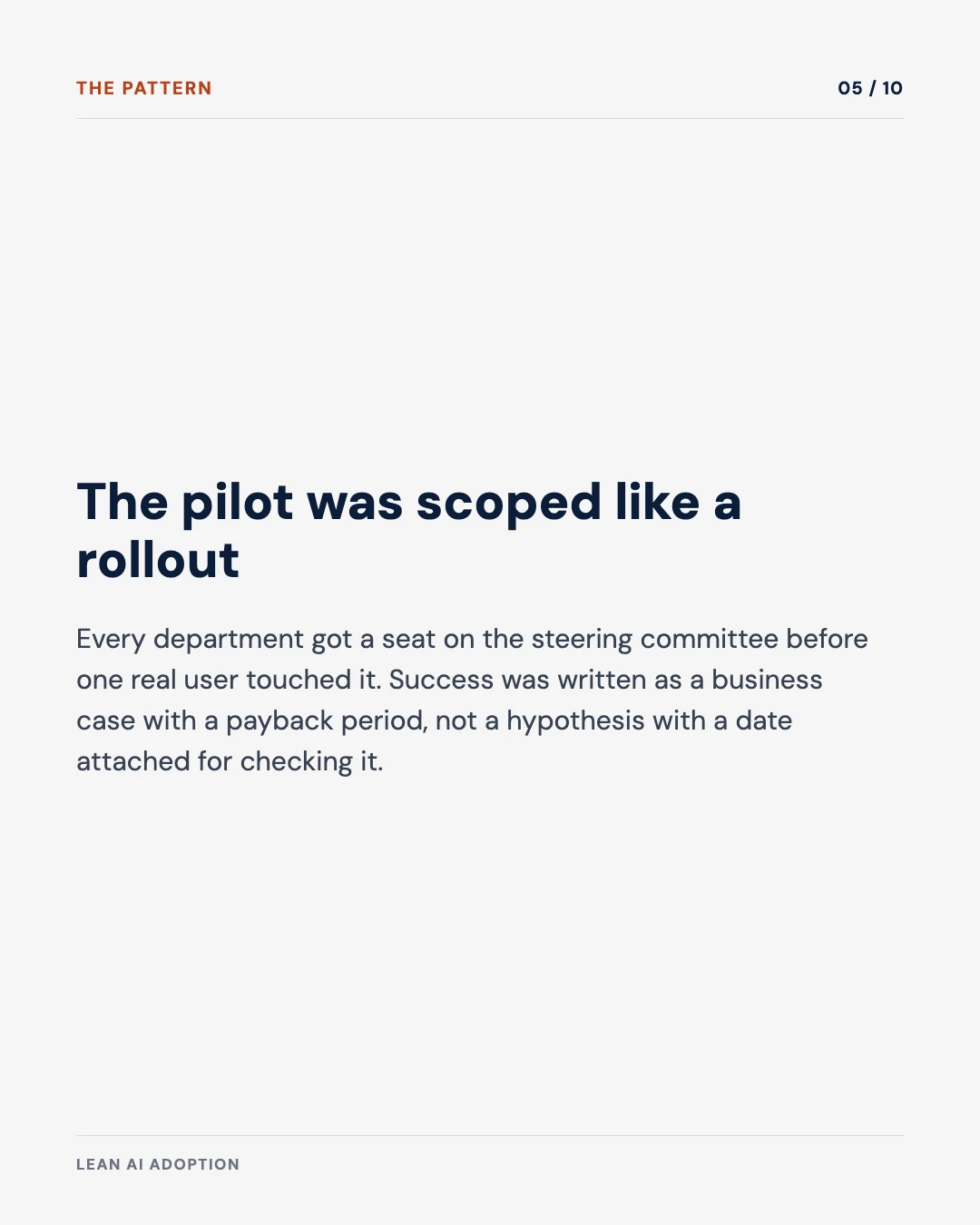 Carousel slide 5: the pilot was scoped like a rollout