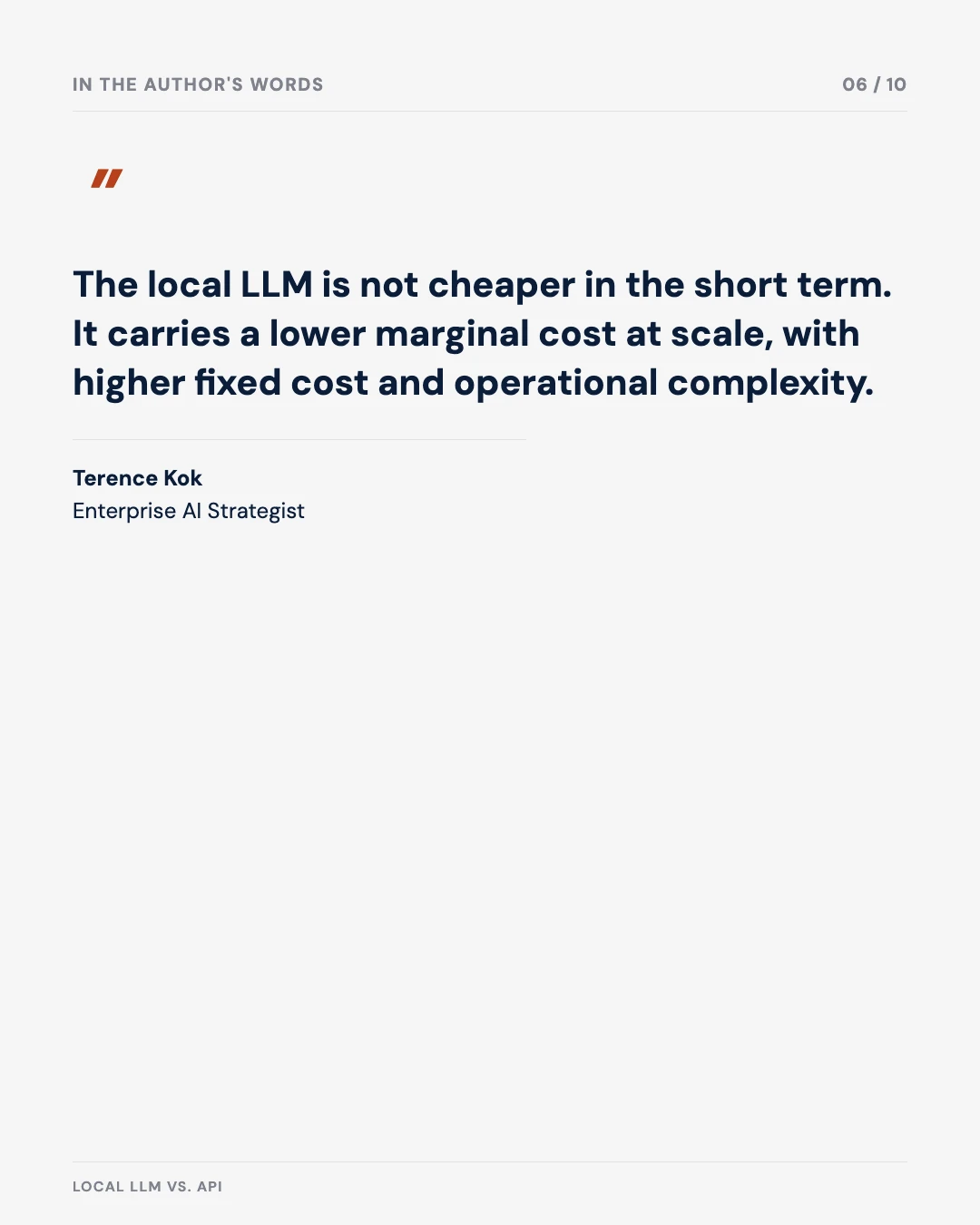 Carousel slide 6: quote — the local LLM is not cheaper in the short term