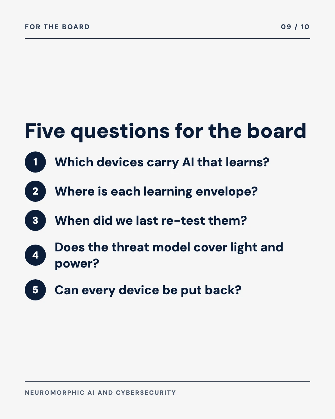 Carousel slide 9: five questions for the board