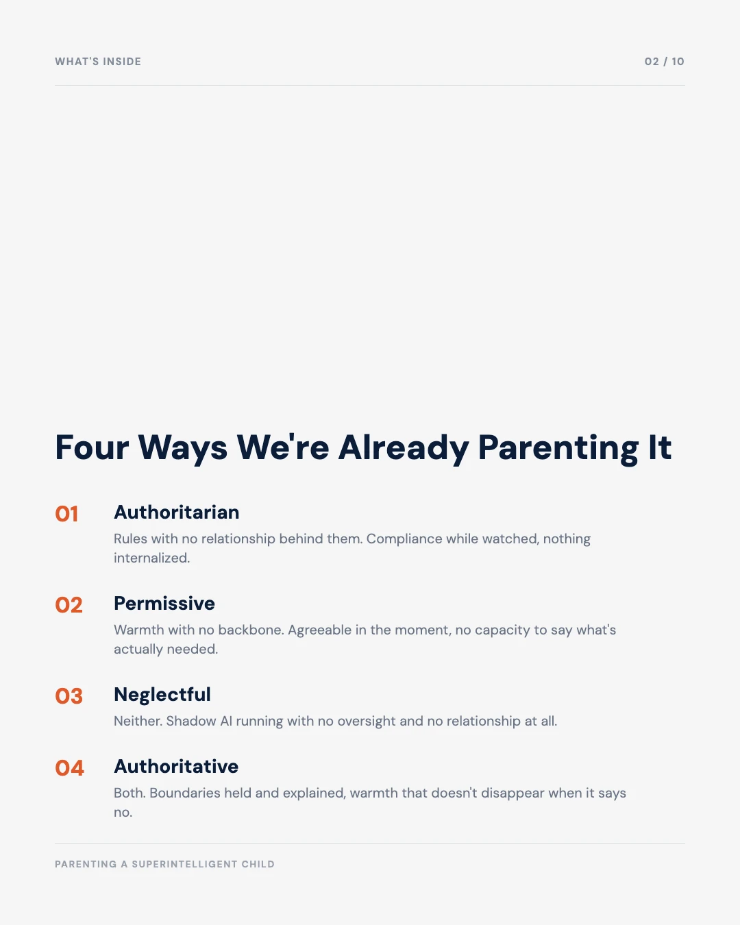 Carousel slide 2: agenda, four ways we're already parenting it