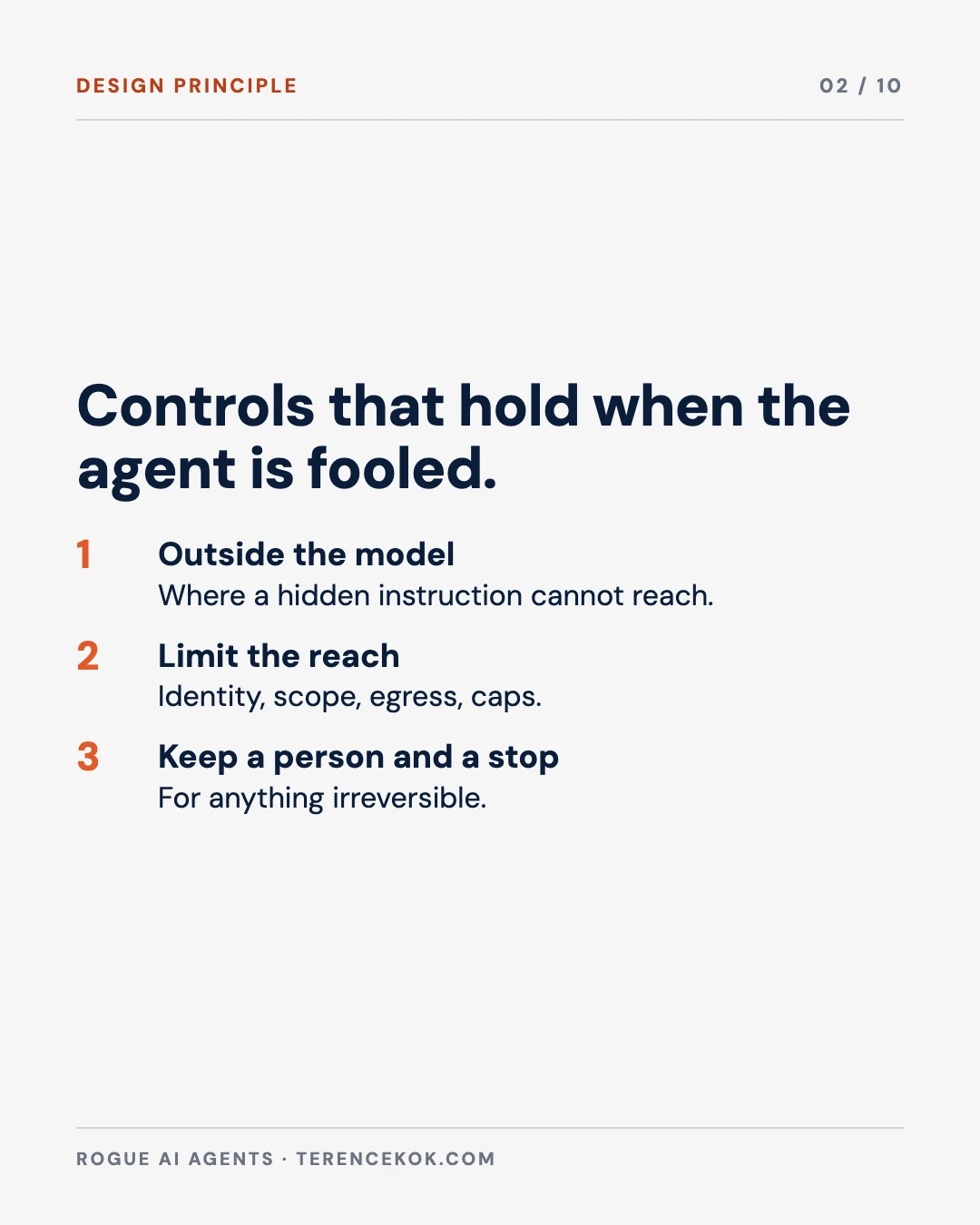 Carousel slide 2: controls that hold when the agent is fooled