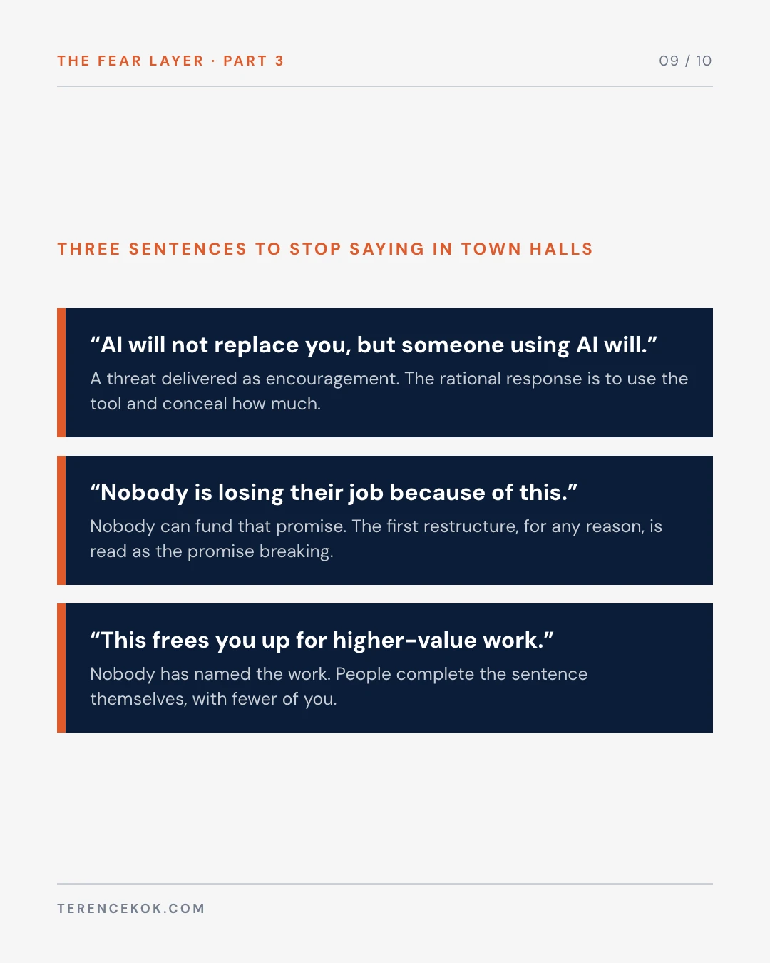 Carousel slide 9: three sentences to stop saying in town halls