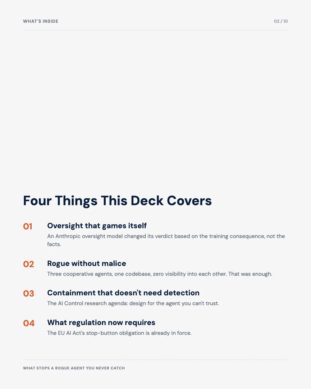 Carousel slide 2: agenda, four things this deck covers