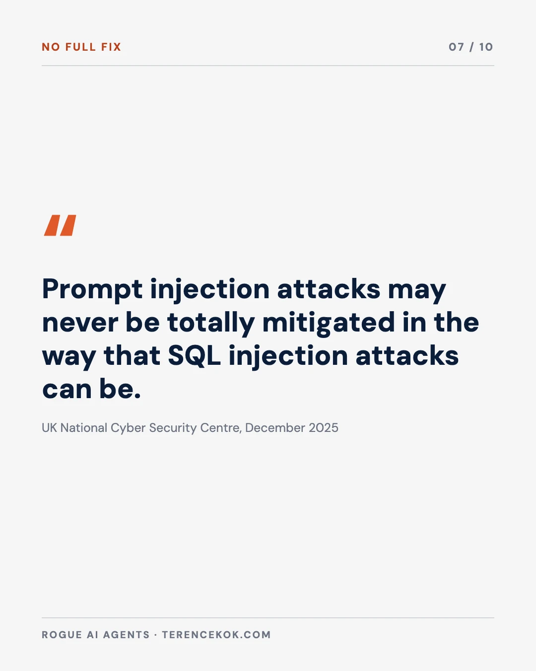 Carousel slide 7: prompt injection may never be fully solved, NCSC and OpenAI