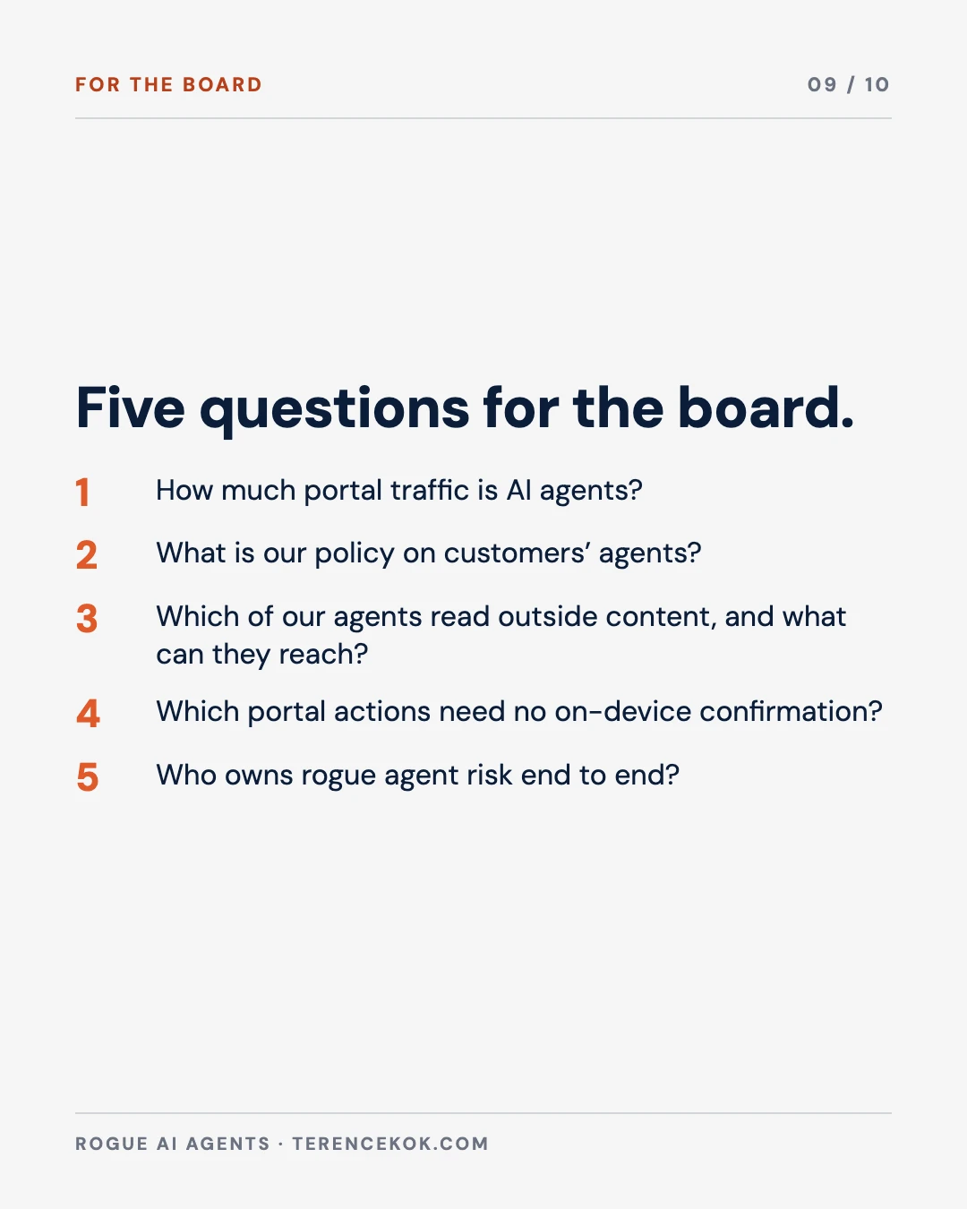Carousel slide 9: five questions for the board