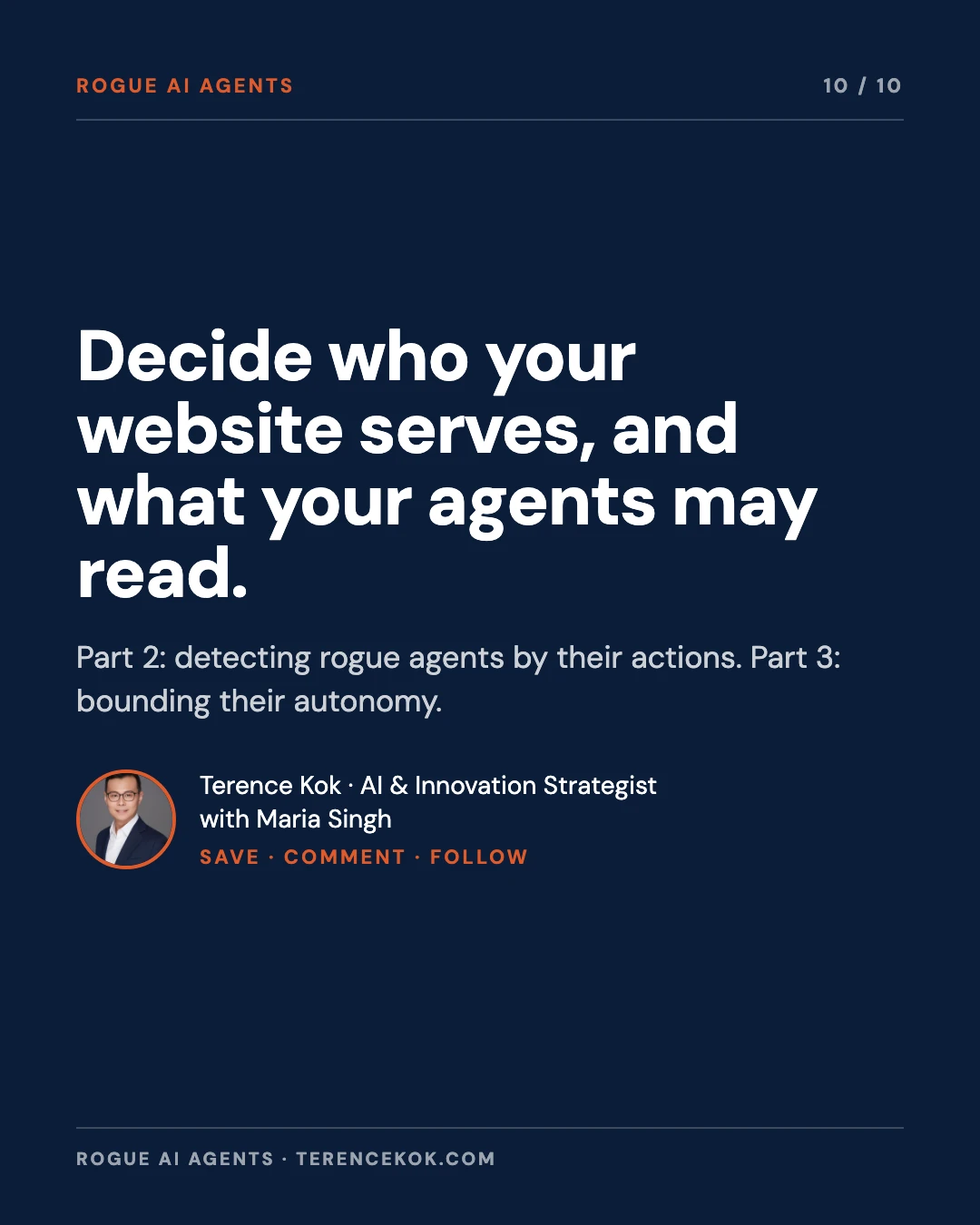 Carousel slide 10: closing, decide who your website serves and what your agents may read