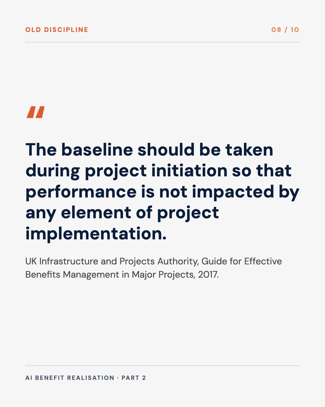 Carousel slide 8: UK guidance says the baseline should be taken during project initiation