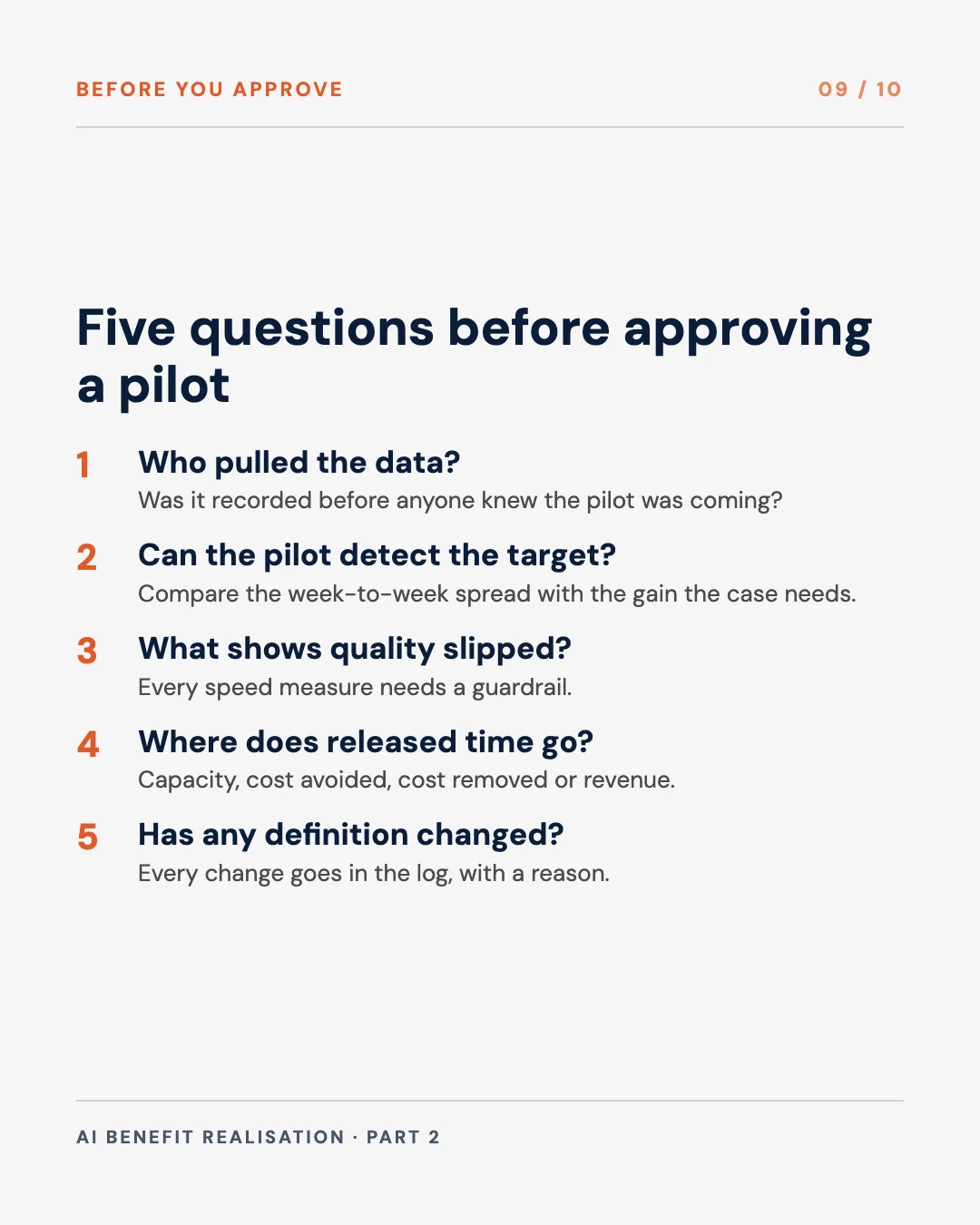 Carousel slide 9: five questions to ask before approving a pilot
