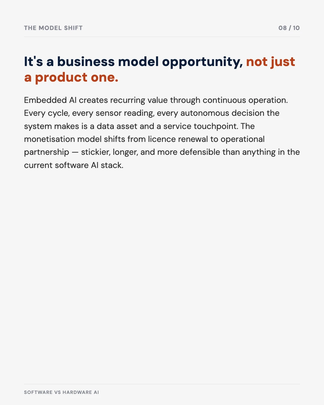 Carousel slide 8: the business model shift from licence renewal to operational partnership