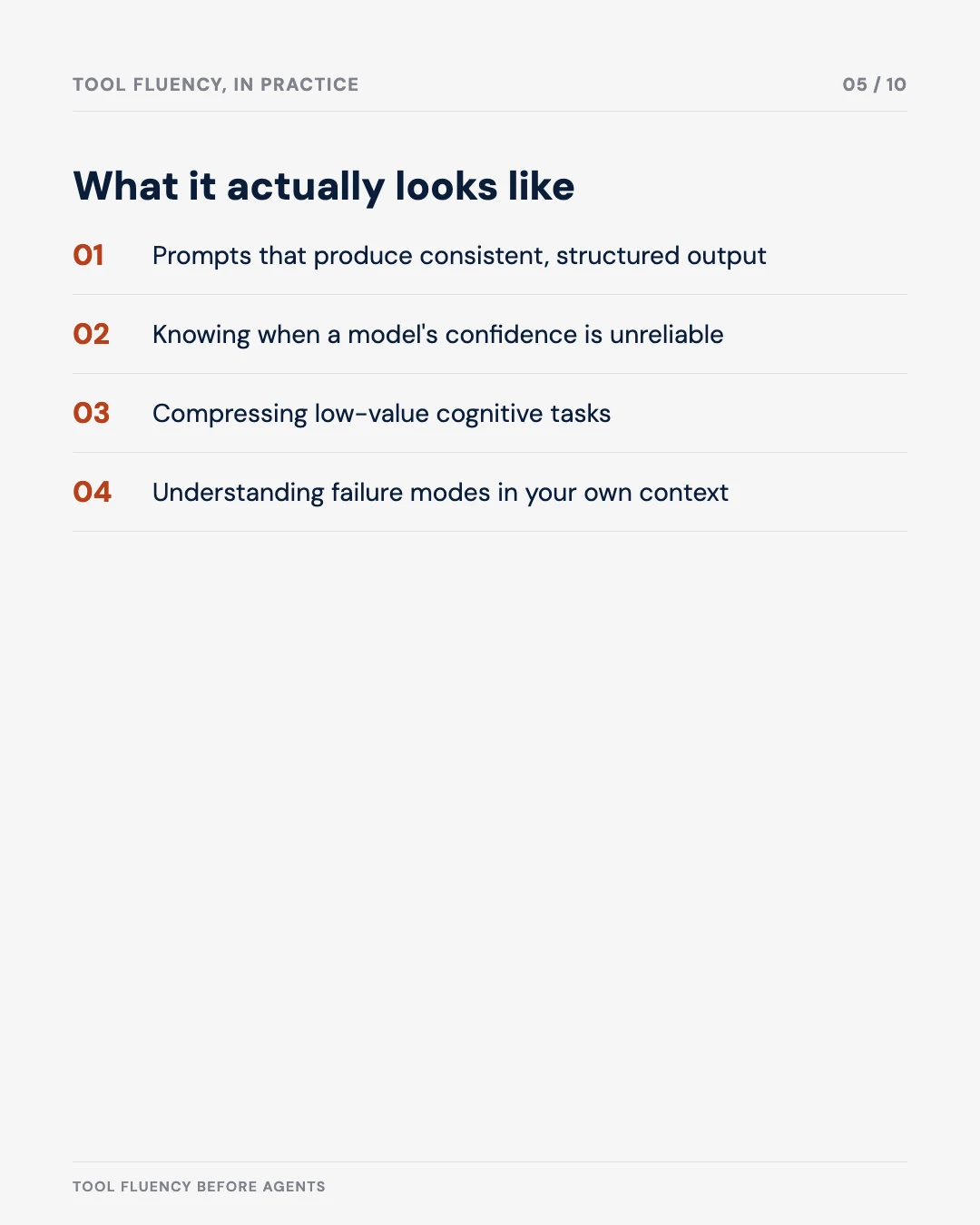 Carousel slide 5: what tool fluency looks like in practice