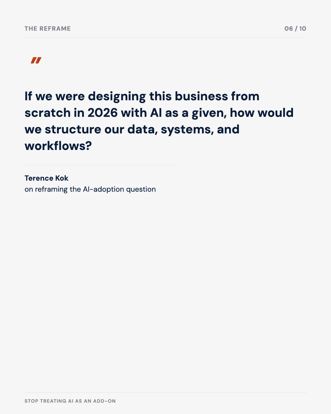 Carousel slide 6: quote on reframing the AI-adoption question