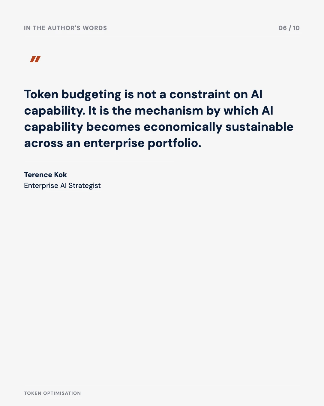 Carousel slide 6: quote — token budgeting is the mechanism that makes AI capability economically sustainable