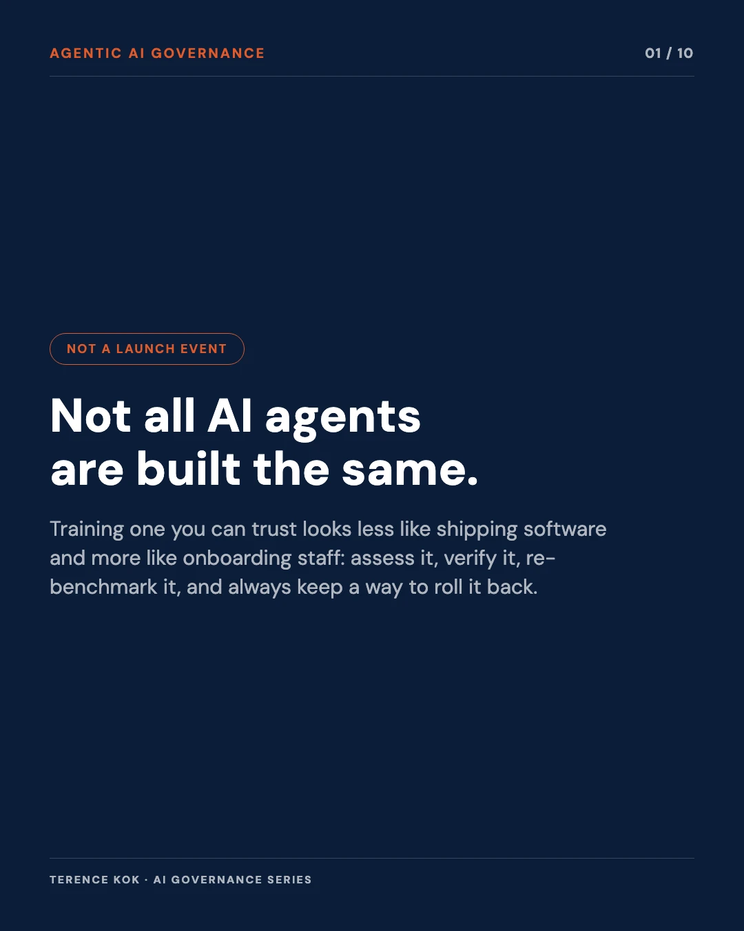 Carousel slide 1: cover, not all AI agents are built the same, training one you can trust looks like onboarding staff
