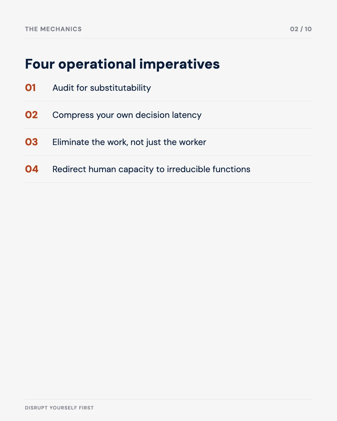 Carousel slide 2: four operational imperatives for self-disruption