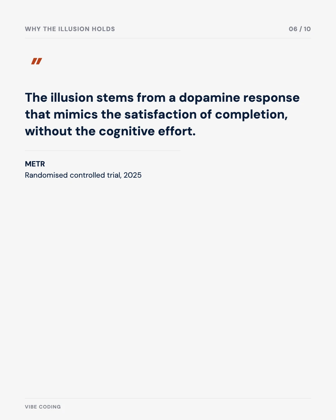 Carousel slide 6: quote — the illusion stems from a dopamine response that mimics the satisfaction of completion