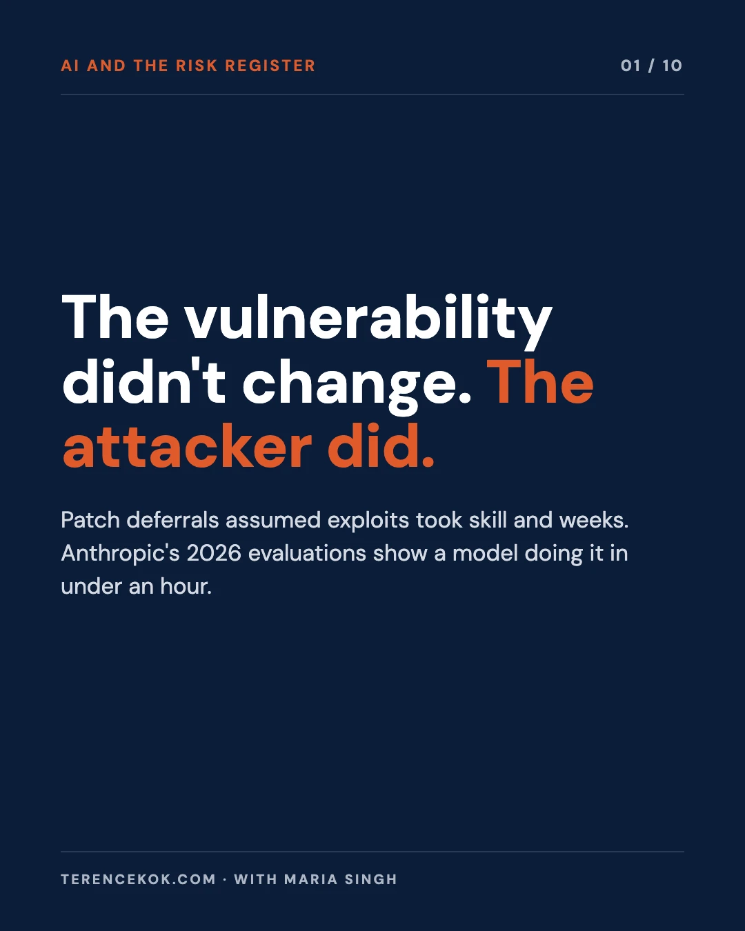Carousel slide 1: cover, the vulnerability didn't change, the attacker did
