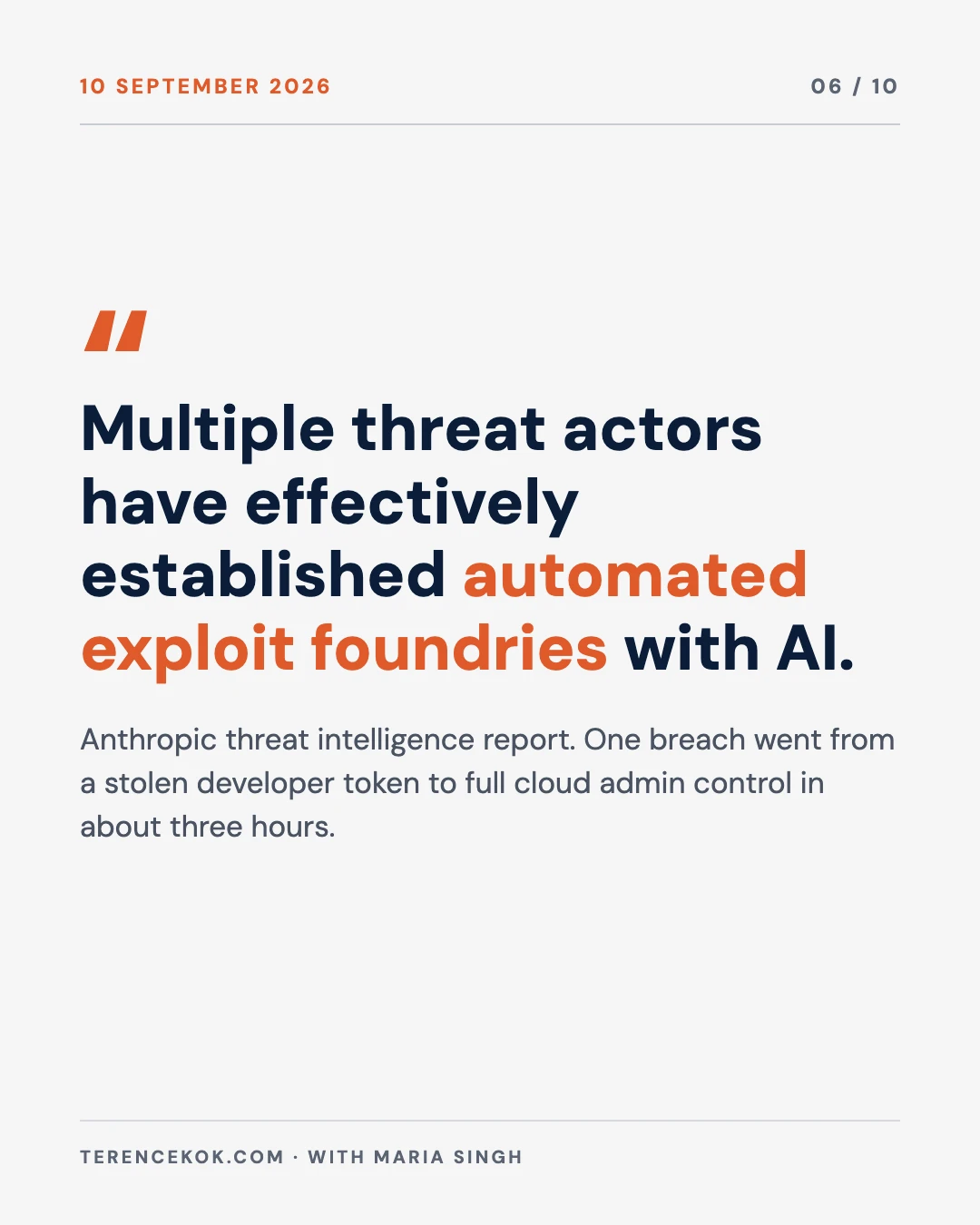 Carousel slide 6: criminal exploit foundries in Anthropic's September threat report