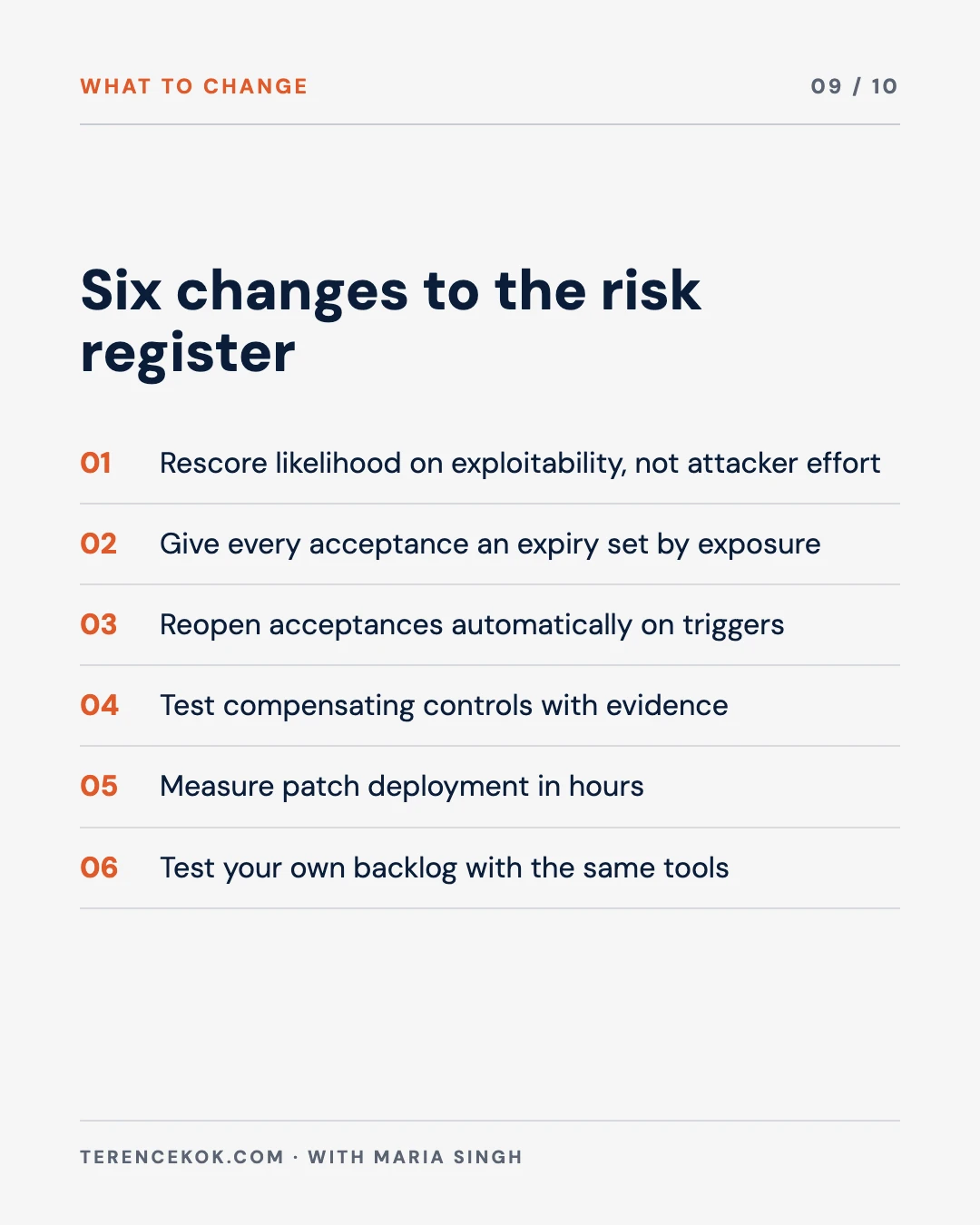 Carousel slide 9: six changes to the risk register
