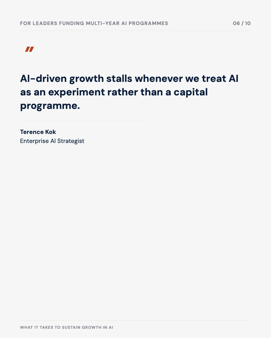 Carousel slide 6: quote — AI growth stalls as an experiment, not a capital programme