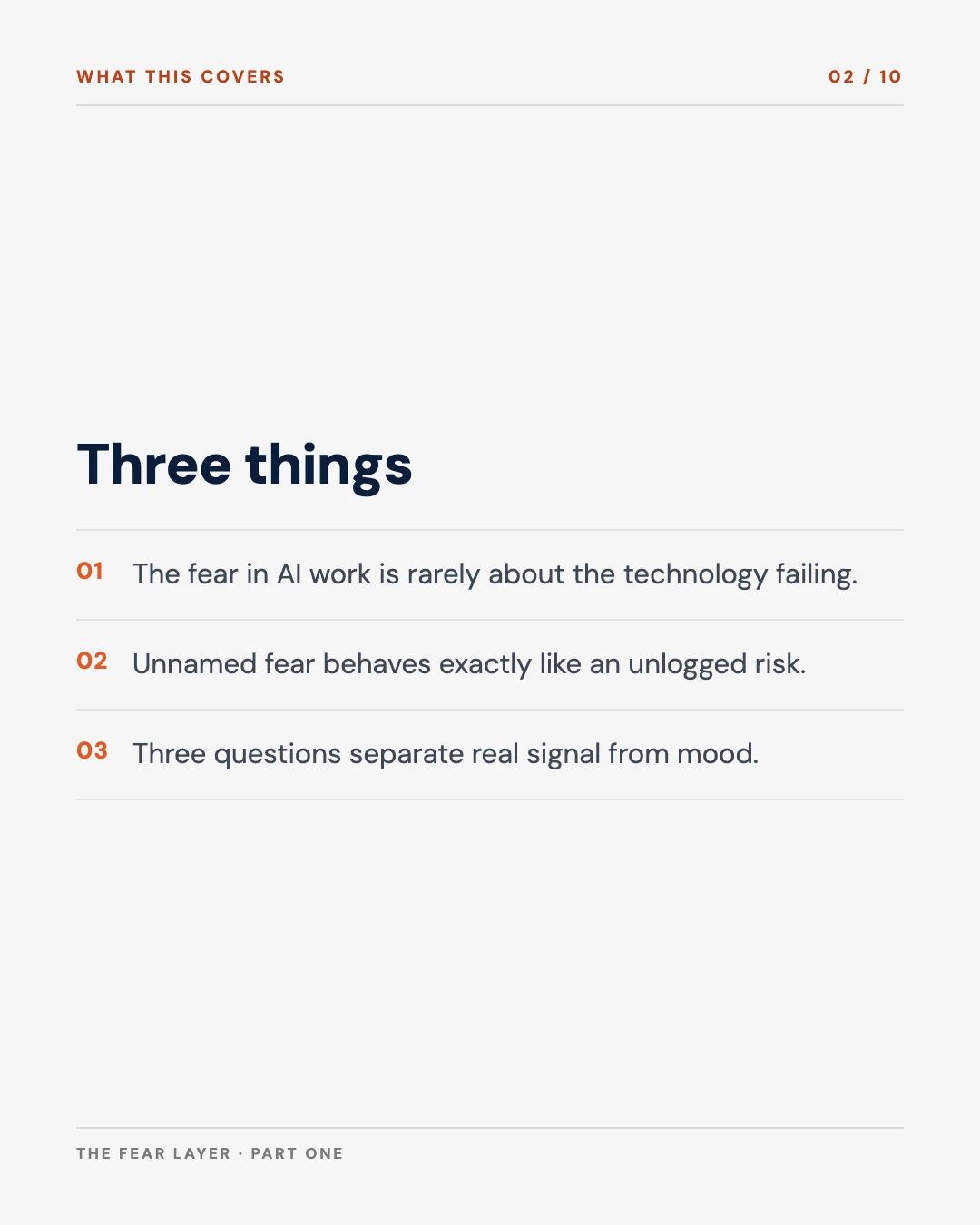 Carousel slide 2: agenda, three things this covers
