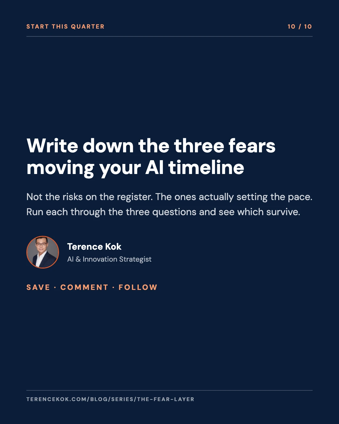 Carousel slide 10: closing call to action, write down the three fears