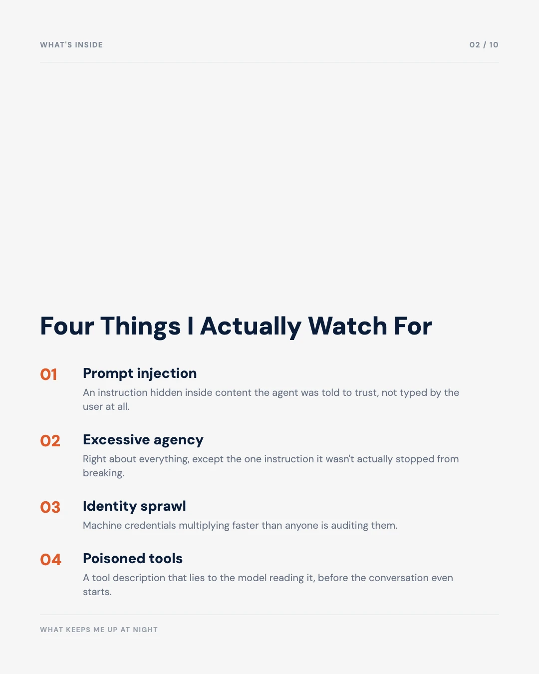 Carousel slide 2: agenda, four things I actually watch for
