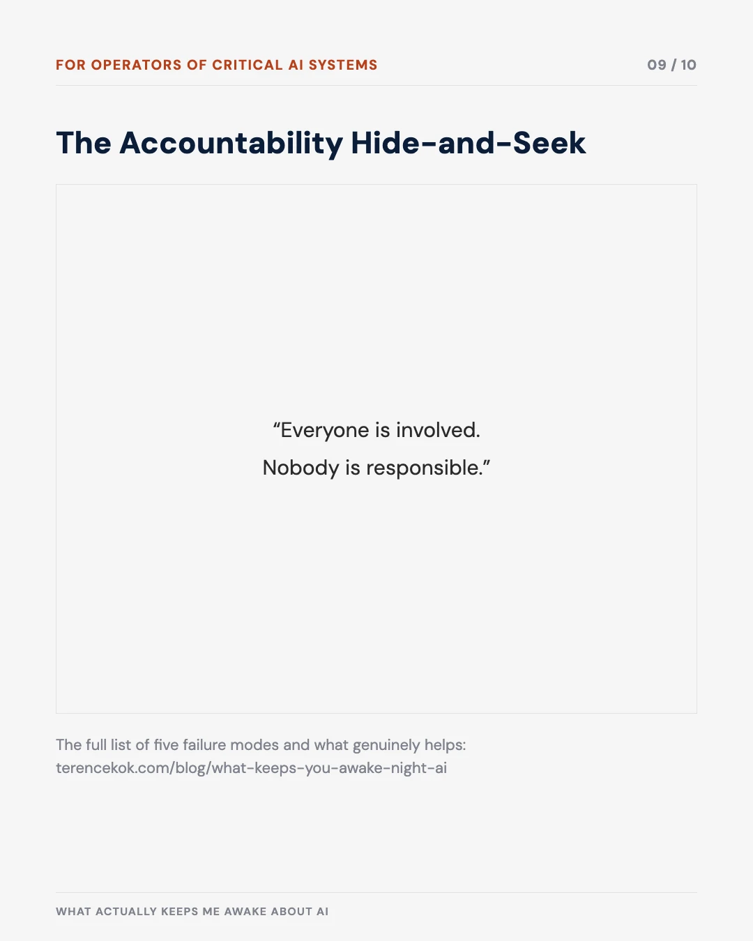 Carousel slide 9: the accountability hide-and-seek — everyone is involved, nobody is responsible
