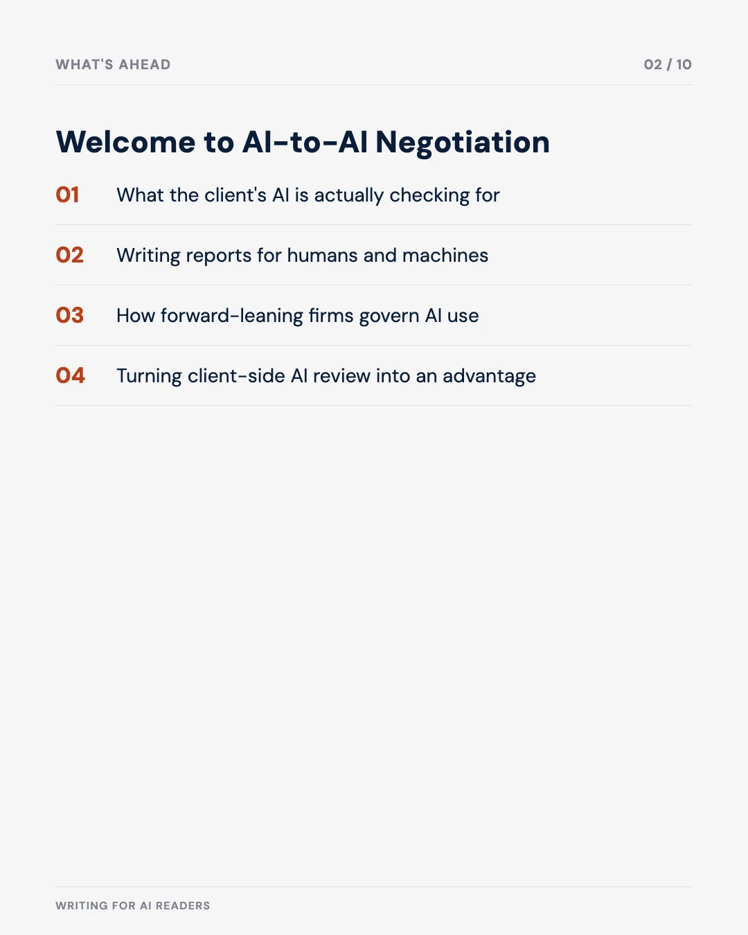 Carousel slide 2: welcome to AI-to-AI negotiation — what this deck covers