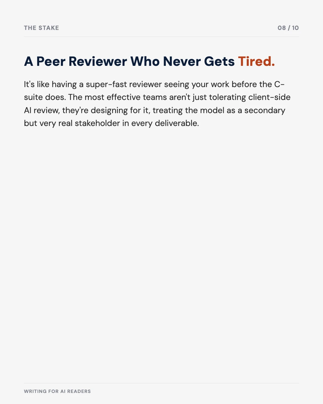 Carousel slide 8: a peer reviewer who never gets tired, seeing your work before the C-suite does
