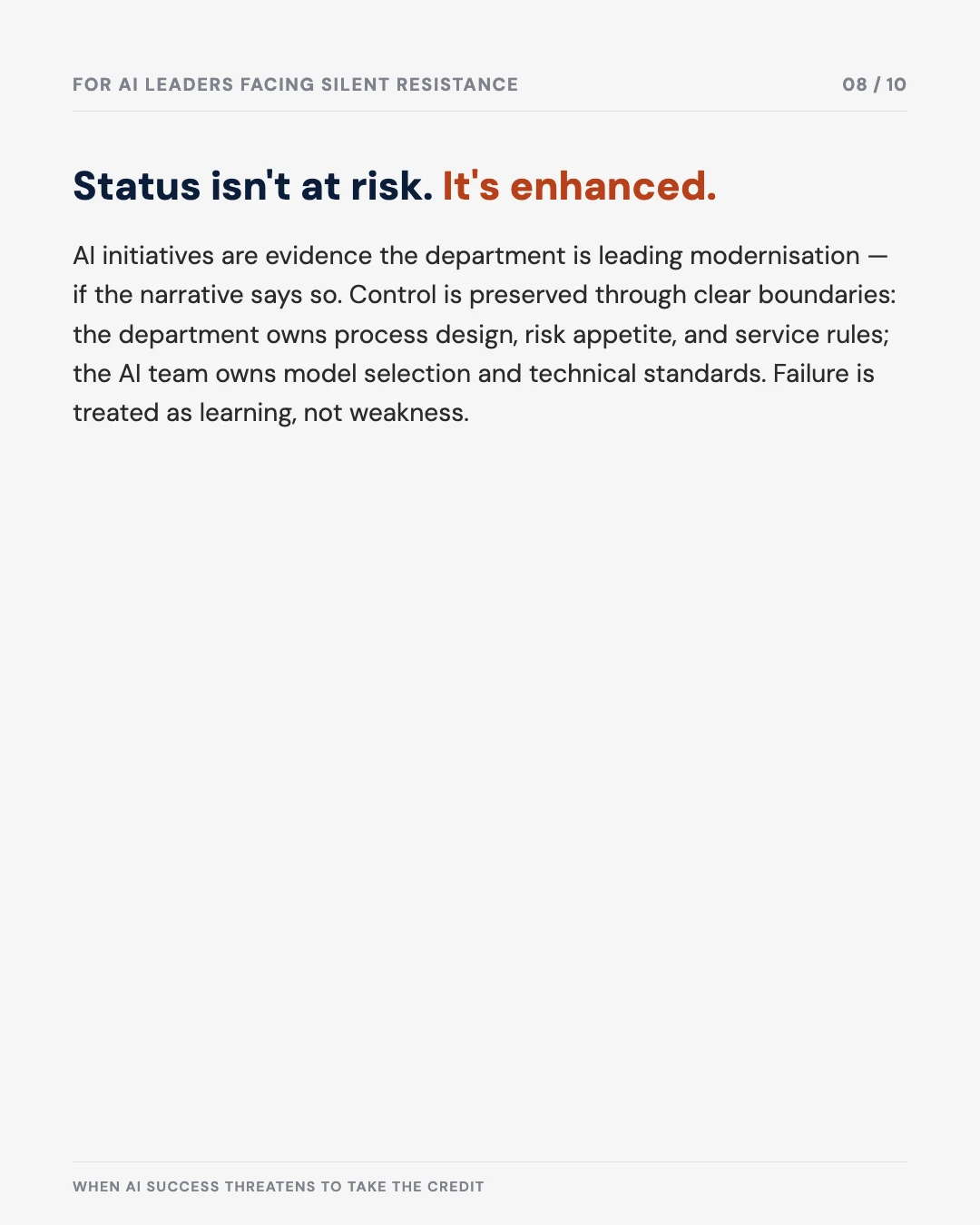 Carousel slide 8: status isn't at risk, it's enhanced
