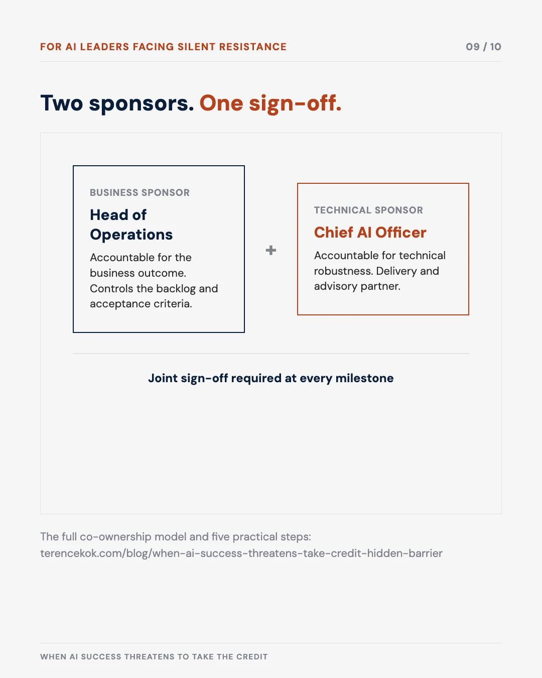 Carousel slide 9: two sponsors, one sign-off diagram