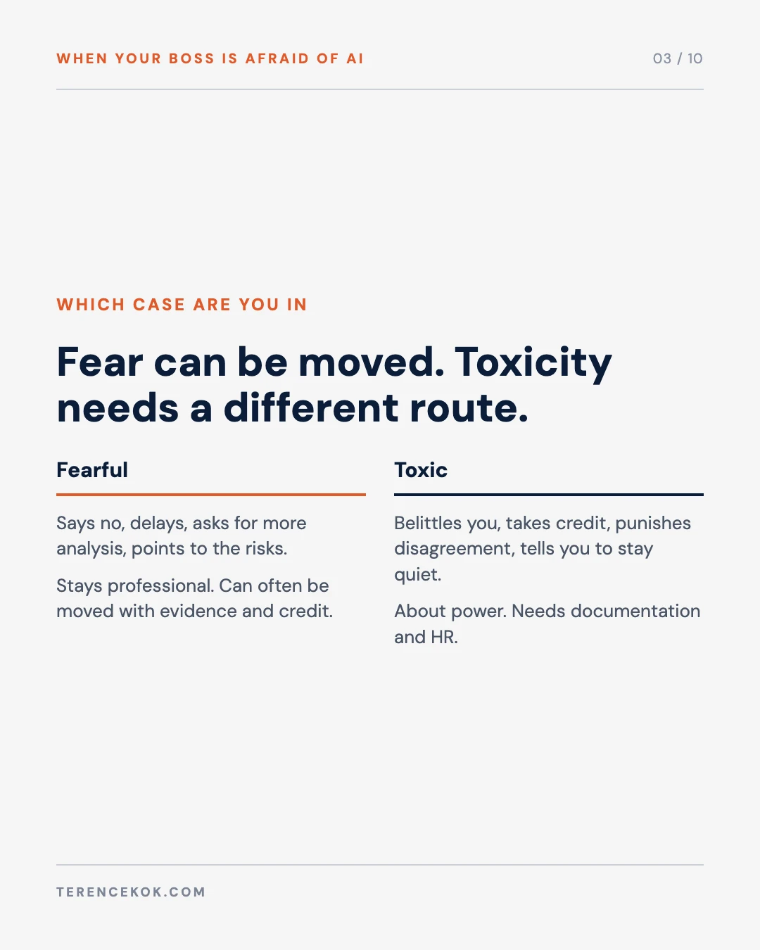 Carousel slide 3: fearful versus toxic boss, two different problems