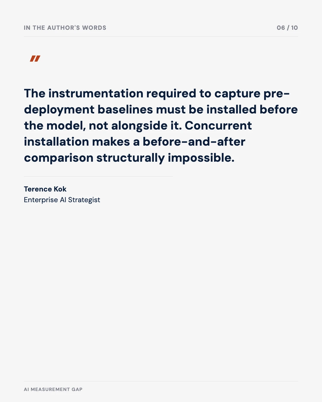 Carousel slide 6: quote — baselines must be installed before the model, not alongside it
