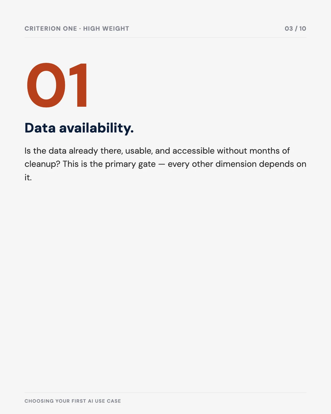 Carousel slide 3: criterion one, high weight — data availability