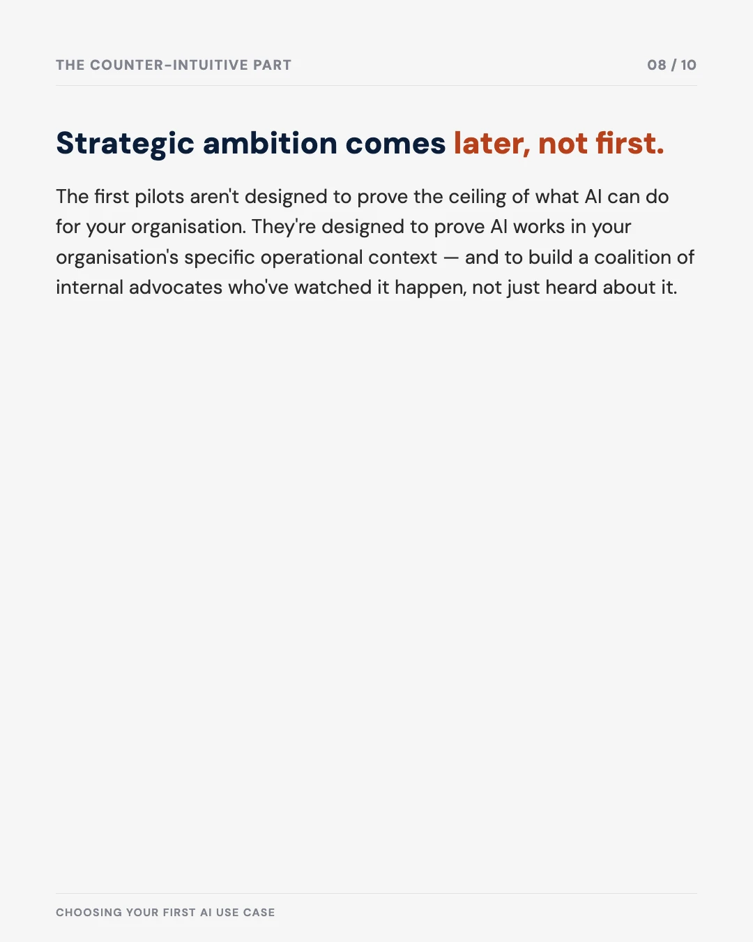 Carousel slide 8: why strategic ambition should come after the first pilot, not before