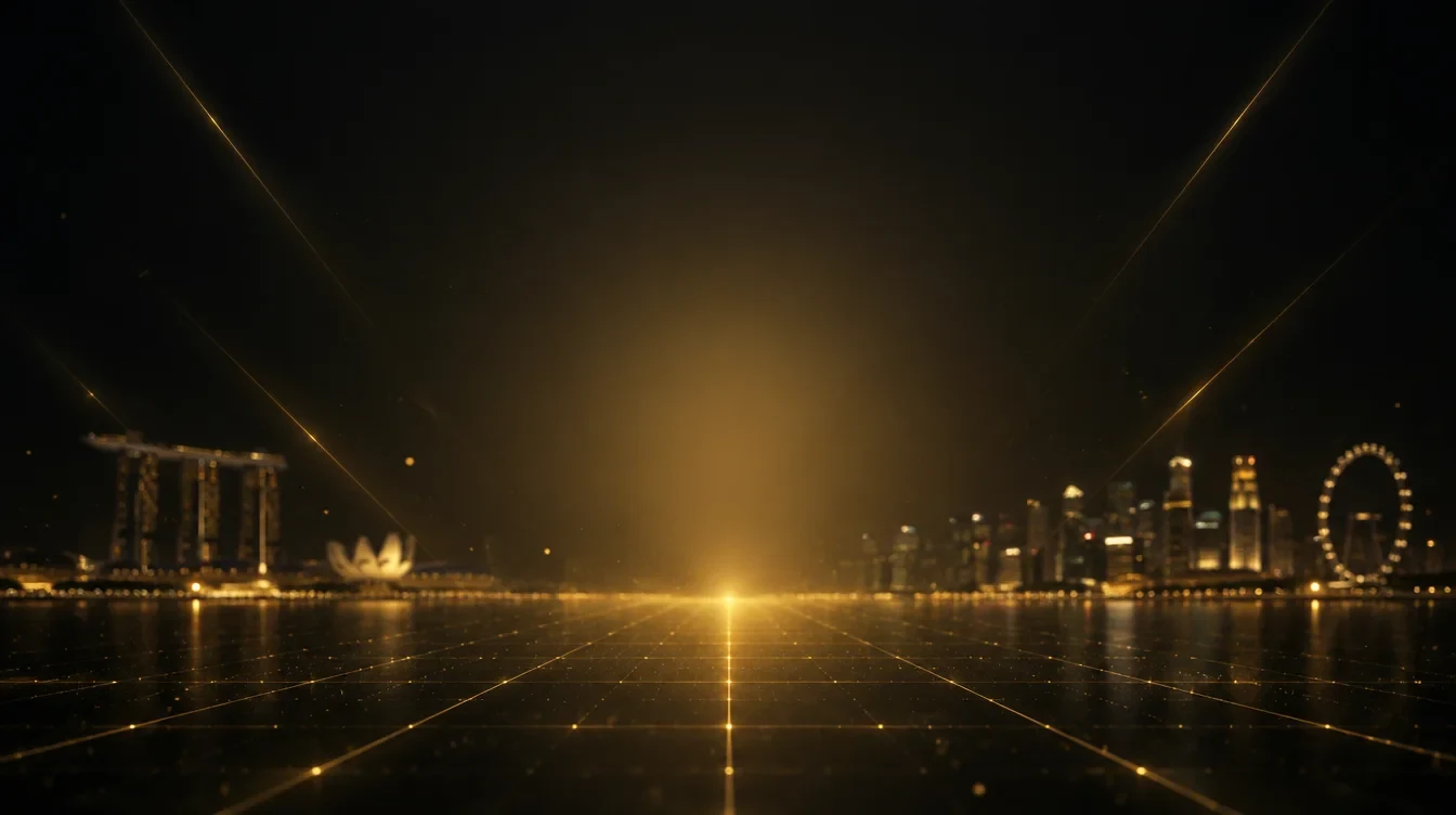 Gold light on a dark horizon over a city waterfront at night