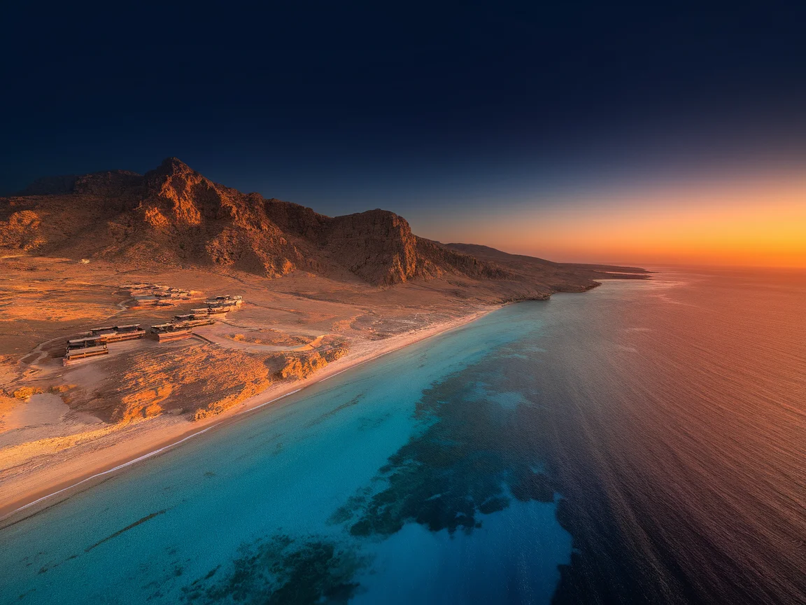 Aerial view of Gulf coastline at golden hour