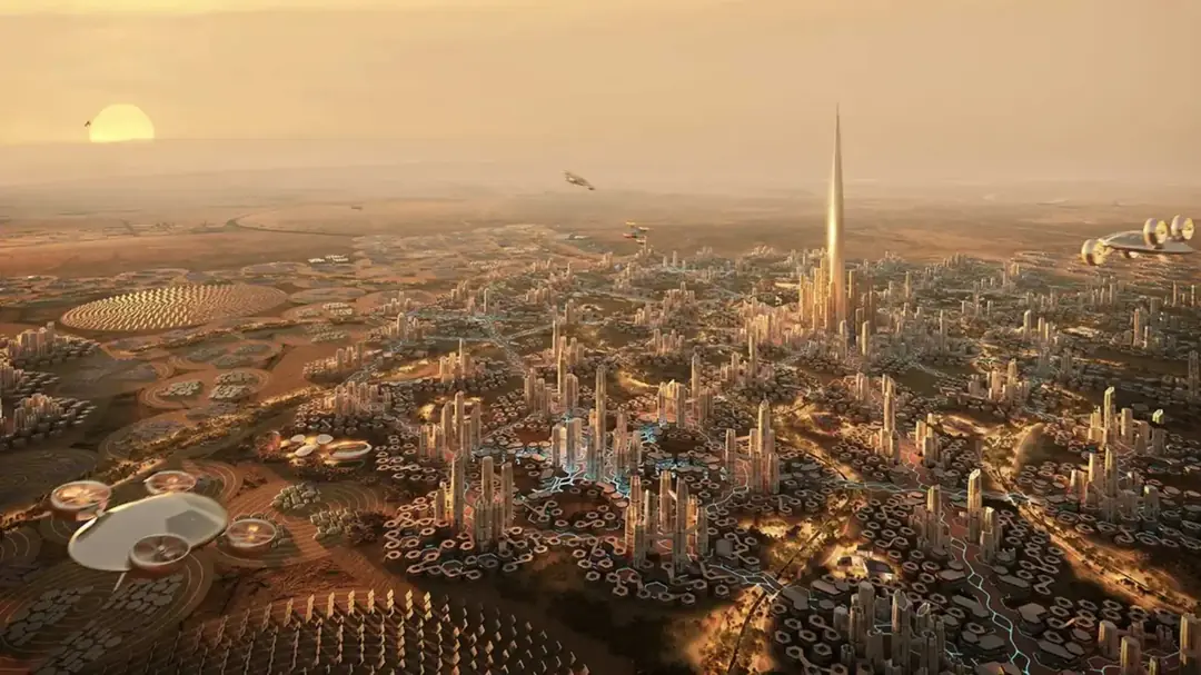 Rise Tower, North Pole Project: Foster + Partners rendering of a 2km vertical city, Riyadh