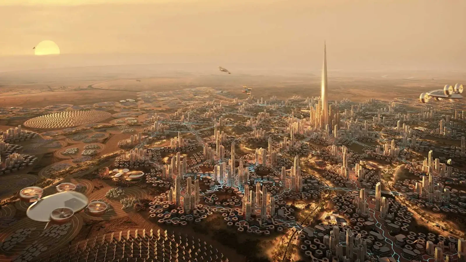 Rise Tower, North Pole Project: Foster + Partners rendering of a 2km vertical city, Riyadh