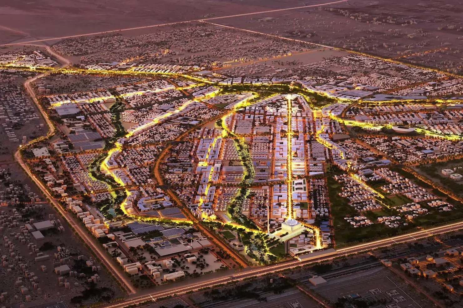 Sultan Haitham City aerial render of a 1,540-hectare greenfield smart city in Oman