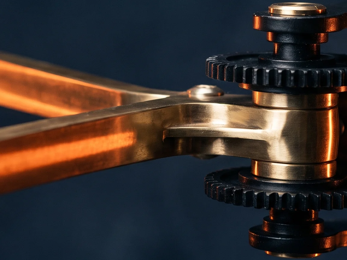 A precision brass turnstile gate mechanism mid-rotation in a dark studio, representing a threshold qualification gate