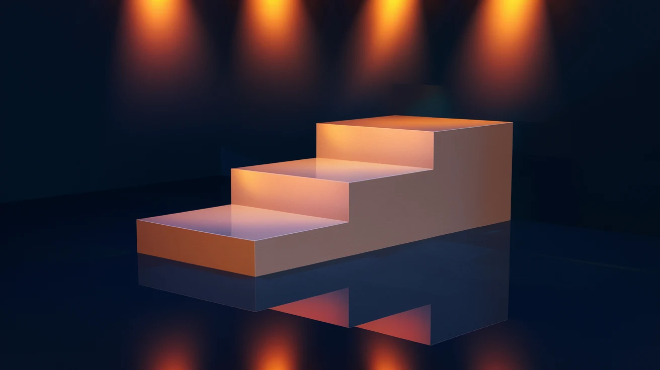 Three illuminated staircase blocks on dark navy representing ranked priority sequence