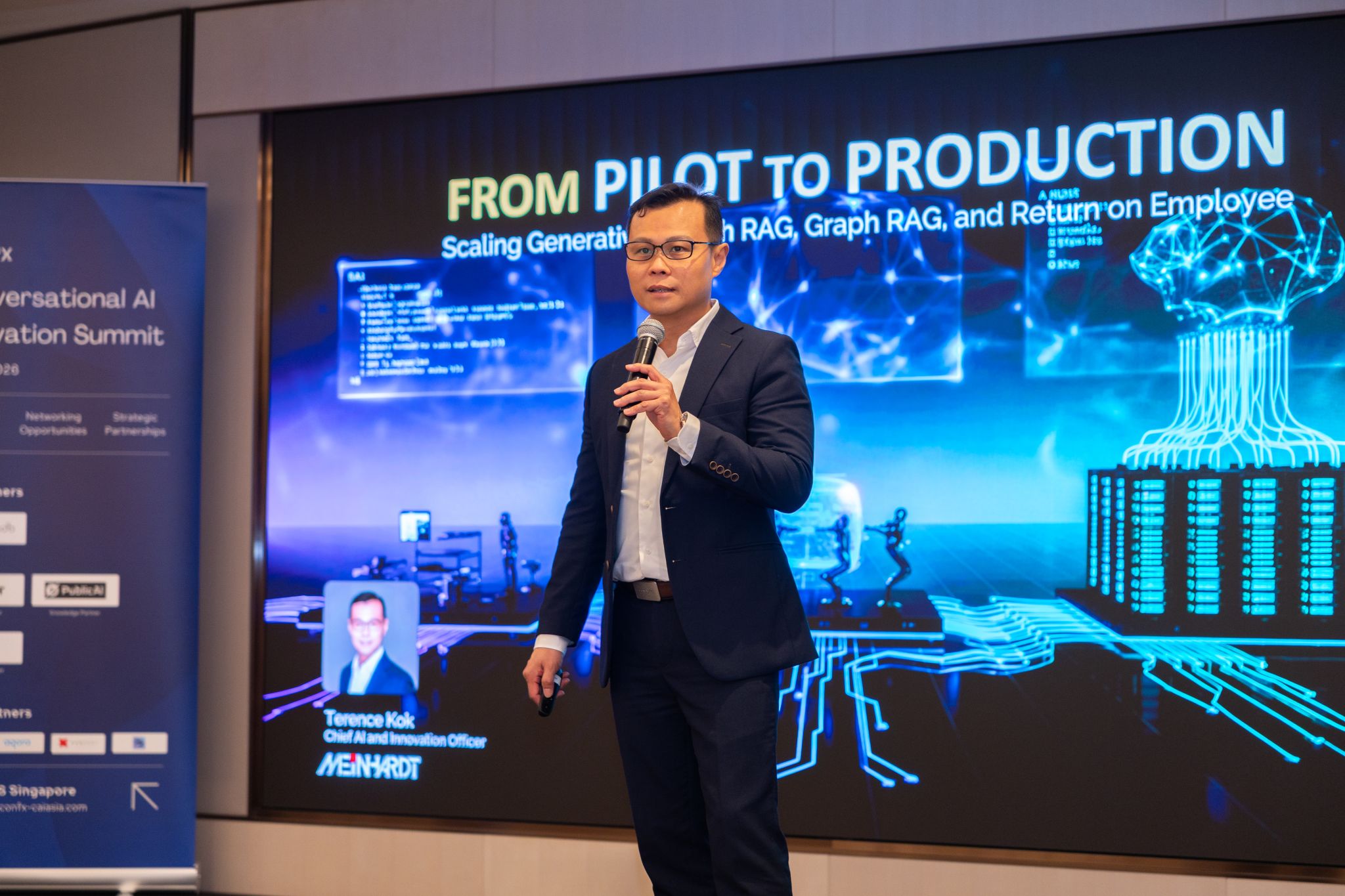 Terence Kok keynoting at Conversational AI Innovation Summit 2026 — From Pilot to Production