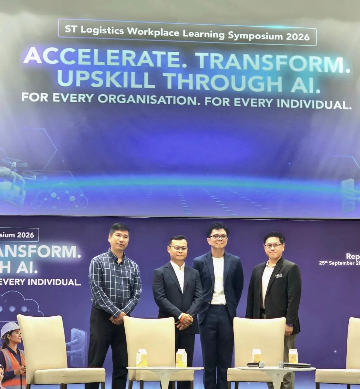 Terence Kok with fellow panellists and the moderator on stage at the ST Logistics Workplace Learning Symposium 2026