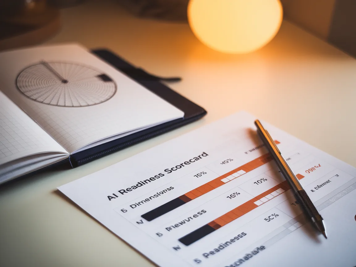 AI readiness scorecard with five dimensions and progress bars